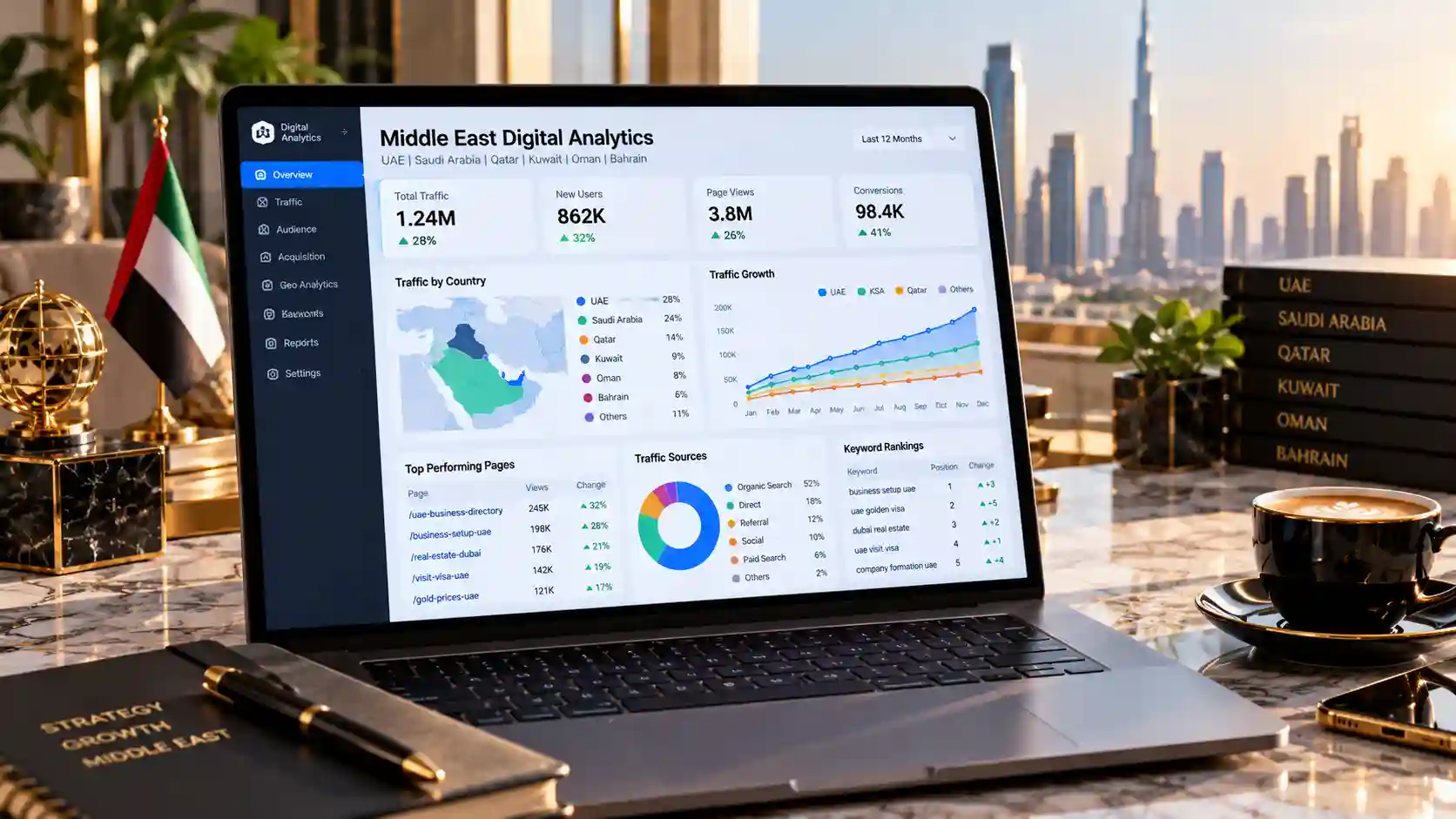 Laptop screen displaying cloud deployment metrics and CI/CD automated pipeline